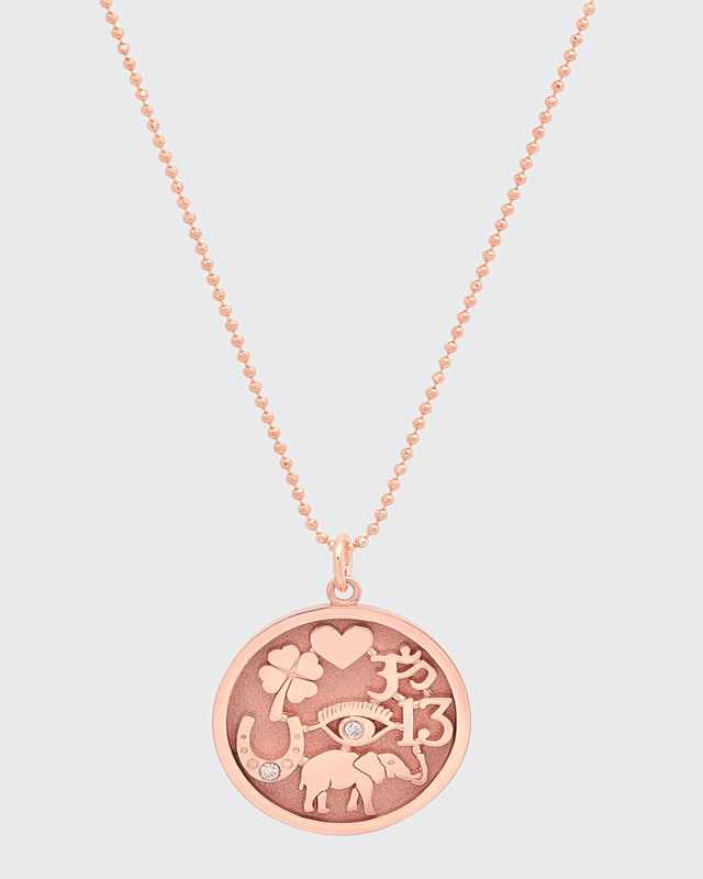 18k Rose Gold Good Luck Necklace with Diamonds